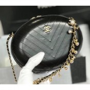 Chanel Calfskin Chevron Evening Bag With Pearls Chain Black 2019 AQ04069