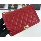 Chanel Caviar Leather Boy Wallet On Chain WOC Bag A81969 Red 2019 AQ03528
