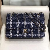 Chanel Check Tweed Medium Flap Bag A01112 Blue 2019 Collection AQ02631