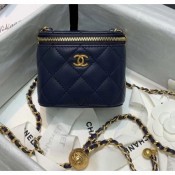 Chanel Lambskin Small Classic Box with Chain And Gold Metal Ball AP1447 Navy Bl;ue 2020 Collection AQ01293