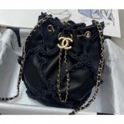 Chanel Patchwork Small Drawstring Bucket Bag AS1613 Black 2020 AQ01673