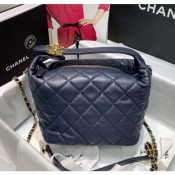 Chanel Quilted Leather Large Hobo Bag With Gold-Tone Metal AS1747 Navy Blue 2020 Collection AQ02976