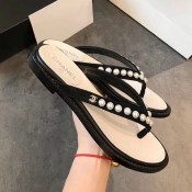 Chanel Flat Suede Pearl Slide Thong Sandal Black 2019 (EM-9032811 )