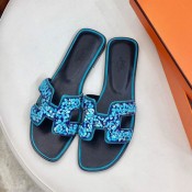 Hermes Oran Handstone Flat Slide Sandals Turquoise 2019 (HZJ-9032902 )