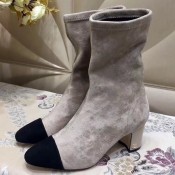 Chanel Suede & Satin Boots 6cm Heel Light Grey 2018 (GD1054-8101512 )