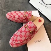 Gucci Princetown GG Canvas Flat Slipper Mules 475094 Red 2019 (EM-9030911 )