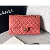Chanel original quality Medium Classic Flap Bag 1112 peach pink in sheepskin with gold Hardware AQ02897