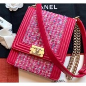 Chanel Boy North/South Small Flap Bag AS0130 Tweed Red 2019 AQ01454