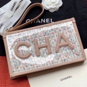 Chanel PVC and Tweed Small Pouch AP0359 Nude 2019 Collection AQ02243