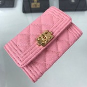 Chanel Quilted Grained Small Flap Boy Wallet A80603 Pink/Gold 2019 Collection AQ02048